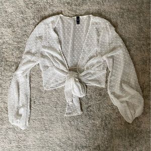 Windsor - White Sheer Long Sleeve Tie Cropped Blouse
